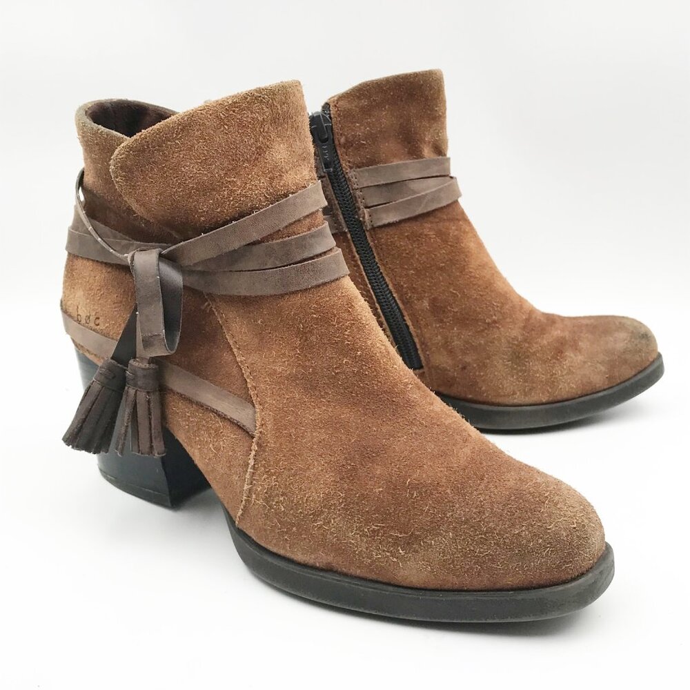 B.O.C. Amber Tassel Distressed Brown Leather Western Ankle Boots Womens 6.5